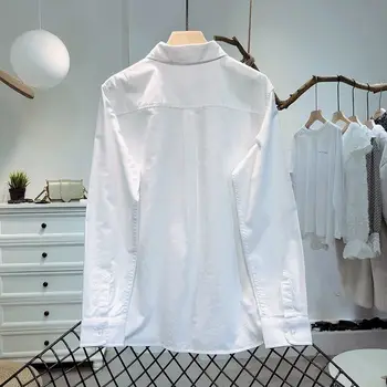 Shirts Dame 2021 Foråret Base Til Basic Langærmet Turn Down Krave Bomulds Bluse Kvindelige Koreanske Stil Knap Op-Hvide Toppe