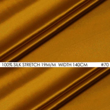 Silke-stretch satin 140 cm, bredde 19momme Ren Silke Satin Kjole Stof For Kvinder Amber Gul NO 70