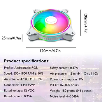 Cooler Master MF120 120mm PC Computer Sag RGB-Fan Dobbelt Ring ARGB 12cm Tavs 12V 4-Pin PWM Heatsink Køling Køligere Silent Fan