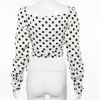 Hot Kvinder Mesh Ren Bluse Se-gennem Lange Ærmer Afgrøde Top Skjorte Bluse Mode Punkter, der Udskrives Hvid snøre Shirt Kvindelige Blusas