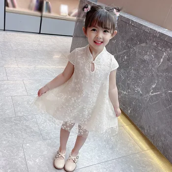 Sommer Piger Kinesisk Stil Bryllup Baby Kids Kjole Ren Lace Hvid Gaze Prinsesse Kjole Til Pige Børn Søde Tang Outfit