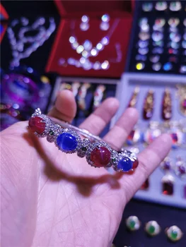 Naturlige Starlight Ruby og Sapphire Indlagt Armbånd Thai Smykker Armbånd til Kvinder Luksus