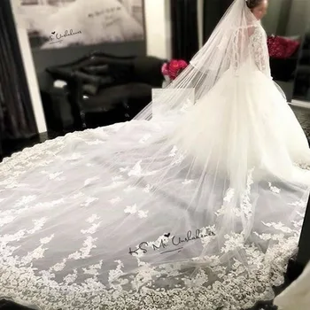 Sexy Deep V Hals Long Train Wedding Dress 2020 Vestido de Noiva Manga Comprida langærmet Bryllup Kjoler, Blonder Kjoler til Brudens