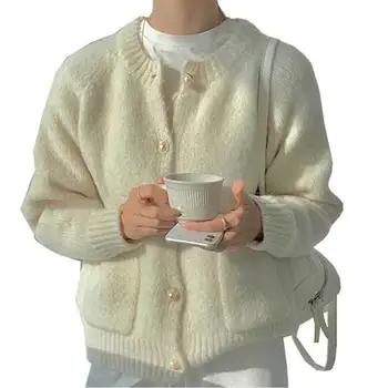 Retro mode sweater kvinder cardigans Efteråret 2021 Cashmeres olid farve løs dovne strikket varm blød jakke oversized cardigan
