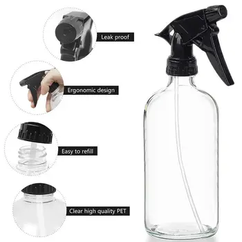 500ml Klar Glas Spray Flaske Boston Formel Pistol Dyse Flaske Vase Hælde Rengøring K2C8