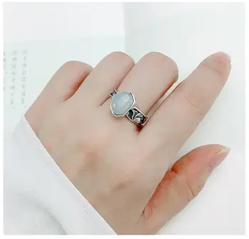 Oprindelige design geometriske uregelmæssig form åbning justerbar ring Kinesiske retro mønster unikke håndværk charme dame sølv smykker
