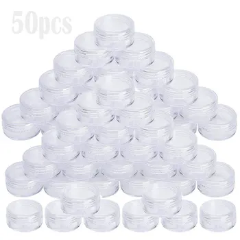 50stk/sæt Gennemsigtige Plast Separat Flaske 5g Kosmetiske Container Lille Boks Af Kosmetik Rund Krukke Med Låg