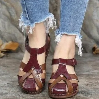 2021 Nye Sommer Kvinders Sandaler Mode Kile Casual Sandaler Baotou Lav Hæl PU Romerske Mænd Sko Shoes De Mujer