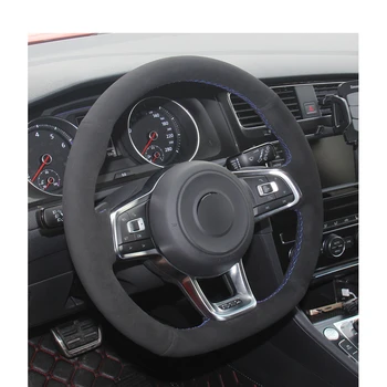 Hånd-syet DIY-Sort Ruskind Rattet Dækning for Volkswagen VW Golf 7 GTI Polo Scirocco GTI Op! GTI Tiguan Allspace