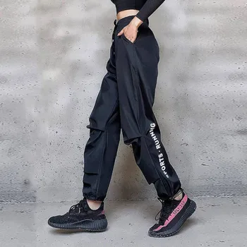 Brev Print Løs Jogging Sport Harem Bukser Kvinder Mode Høj Talje Drawtring Bukser Laides Plus Size Casual Streetwear Bukser