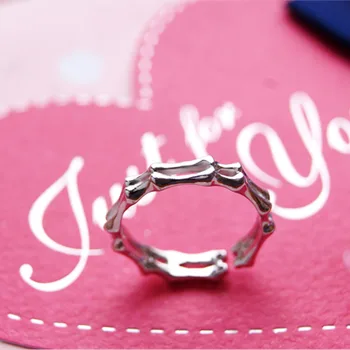 Mode Bambus Design-Ring 925 sterling sølv kvinde Ring simpel Justerbar størrelse ring Massivt sølv Smykker gave