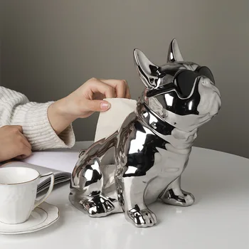 Lys luksus stue dekorative keramiske smykker søde hund tissue box desktop kreative hjem tilbehør