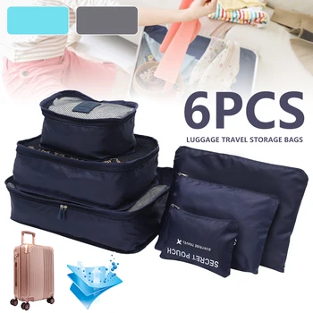 6 STK Bagage Rejser Opbevaring Taske Sæt til Tøj Bærbare Pæn Arrangør Garderobe Kuffert-Etui Sag Sko Pakning Cube Taske