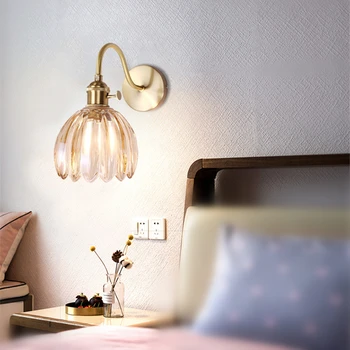 Ren Kobber Nordiske væglampe Med afbryder Crystal Lampeskærm Minimalisme Wandlamp Armatur LED-Væg Lys Applique Murale Armatur
