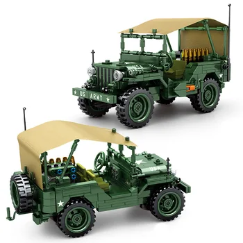 Classic car byggesten Amerika militære jeeps mursten Willys M38 trække sig tilbage køretøj Pædagogisk legetøj kollektion til drenge gaver