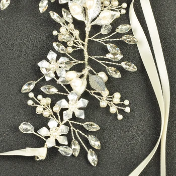 Lange Blomster Perle Pandebånd Håndlavet Bryllup Hår Tilbehør Krystal Brude Kvinder Hovedet Dekoration Hår Ornament