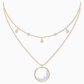 2020 Mode Lady Glamourøse Smykker Solitaire Crystal Samling Rose Gold Rund Halskæde Sæt Dekoration Romantisk Gave