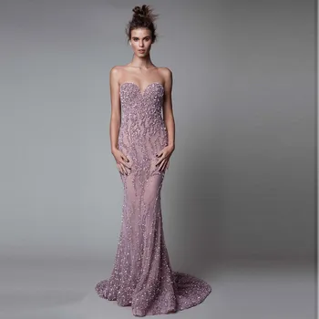 Libanon Luksus Perler Havfrue Aften Kjole Med Aftagelig Tog Sexet Ryg-Lange Aften Kjoler Kæreste Yndefulde Prom Kjoler