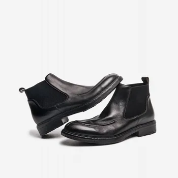 Vintage Mærke Business Støvler Mænd Black/Brown Ægte Læder Casual Platform Ankel Støvler Vinter England-Stil Chelsea Støvler