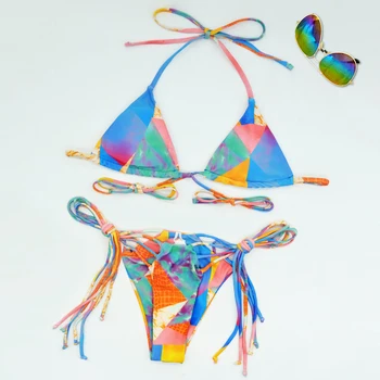 2021 Nye Print Bikini Bandage Bikini Sæt, Push Up Badedragt Kvinder Hule Ud Badetøj Brasilianske badetøj Sommer, Strand Slid XL