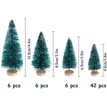 60 Stykker Mini Sisal, Sne, Frost Træer Vinter Fyr med Træ Base Sne Ornamenter Bordplade Træer til Jul Dekoration