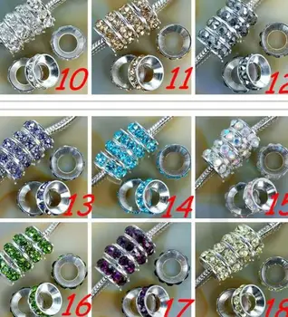 10mm blandet fftg45g engros rhinstone armbånd i sølv forgyldt Crystal Stort Hul Perler Europæiske Runde Løs Charm perle