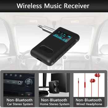 Bluetooth-5.0-Modtager med LCD Skærm, AUX RCA Stereo Musik Trådløst Auido Adapter med Mikrofon til Bil Transmitter