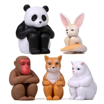 5Pcs Søde PVC Mødet Dyr Action Figurer i Tegnefilm Panda Abe Kat, Hund, ræv Model Figur Legetøj til dekoration Dukke DIY