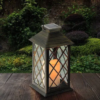 Candle Lys For indre Gårdhave Antik Kobber Hængende Lampe LED Lanterne Vandtæt Udendørs Lanterne Sol Lys Dekorative