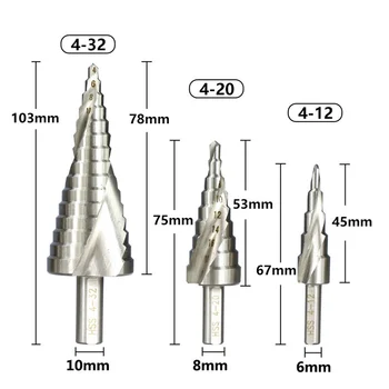 4-12 4-20 4-32mm HSS acero titanio Pagode taladro tornillo sekskantet broca HSS de herramientas de ranurado de acero de Metal de