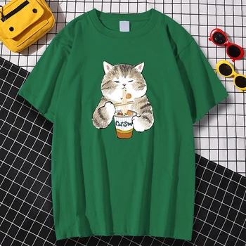 Bomuld Dejlig Kat Animationsfilm Sjove T-Shirts, Casual Grafisk Mands Tegnefilm Sommeren Træningsdragt Crewneck Mandlige T-shirts