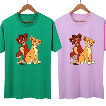 Kvinder T-shirt Par Tøj Disney Simba Nala Bomuld, Kvinde, Pige, Kort Ærme, Mode Toppe Casual kvindelige t-shirts Print Søde Mand