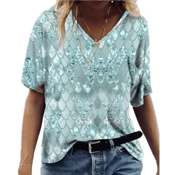 Dot Stil, Mode Toppe Kvinder Casual Pullover V-Hals, Løs T-Shirts 5XL Plus Size Regn Sexet Sommer kortærmet T-Shirt M0535