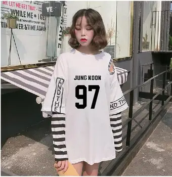 Kpop Bangtan Jungkook Falske to-stykke Sweatshirt kvinder mode Syning striber pullover Hip hop toppe gotiske harajuku sweatshirt