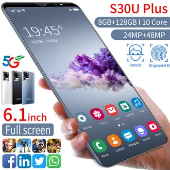 Den globale Version S30U Plus 6.1 tommer 10core Smartphone 5G Android 10.0 Støtte Face/fingerprint Låse 8+128GB Netværk Mobiltelefon