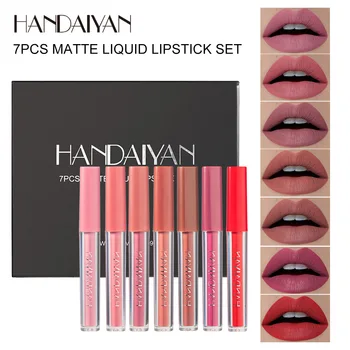 Nye Ankomst Ugentlige Lip Gloss 7pcs/set Non-Stick Mat langvarig Lip Gloss Sæt gaveæske Liquid Lipstick