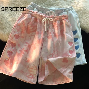 SPREEZE 2021 sommer shorts Pige Mode Kendte Løs Elastik i Taljen Kærlighed Slips Farvet Casual Shorts til Kvinder