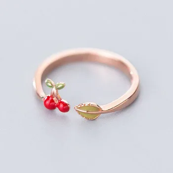 A00734 Nye koreanske Mode Søde Røde Kirsebær Justerbar Ring til Kvinder i Ægte 925 Sterling Sølv Party Bryllup Smykker