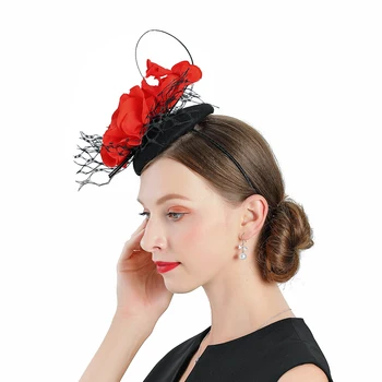 Nye Fedora hat til Kvinder Bryllupper Kirke Part Cocktail Cap Rød Rose Sort Uld Kvinde Fascinator Hatte Elegant Prom Øverste Filt Hat
