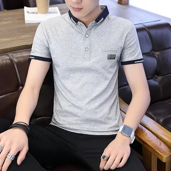 Nye Sommer Mænds Bomuld Polo Shirt Mode Afslappet koreansk Stil Slim Solid Farve Åndbar kortærmet Stribet Top