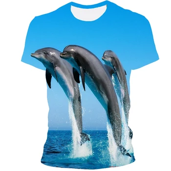 Trykt T-shirt 2021 sommeren mænds og kvinders kort-langærmet hip-hop løs 3D-print ocean fisk mønster top street tøj