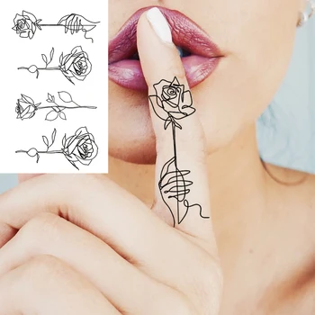 Sort Graffiti Totem Mode Finger Midlertidige Tatoveringer For Kvinder, Voksne Rose Blade Falske Tatoveringer Body Art Vandtæt Tatoveringer Mærkat