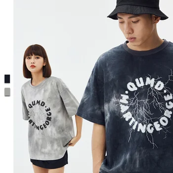 Hip Hop Tie Dye T-Shirt Streetwear Harajuku Brev Print Tshirt 2021 Sommeren Mænd Bomuld Afslappet Sommer Kortærmet T-Shirt