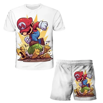 2021 Mario bros t-shirts Passer til 4-14T Shirt børnetøj Sæt T-shirt & Shorts i 2 Stykker Sæt Piger Drenge Tøj, Bukser Kulør