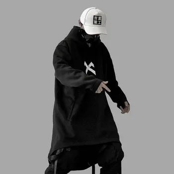 Sort Hip Hop Overfrakker Mænd Sjove japan Pels Casual Streetwear Mand Kinesiske vindjakke Efteråret High Street Hættetrøjer Sweatshirt