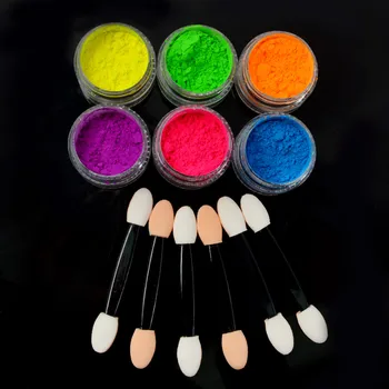 6 farver, Neon Pulver Glitter Nail Powder Eyeshadow Pigment Lysende Fluorescerende Skær Søm Glitter Chrome Støv DIY Nail Decor