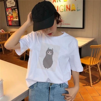 Alpaca Print T-Shirt Til Kvinder Sommeren Korte Ærmer Tegneserie T-Shirts Oversize Koreanske Mode Kvindelige Piger Tøj Harajuku Top Tees