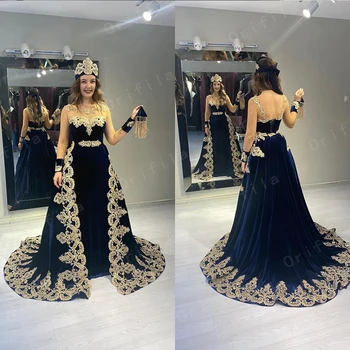 2021 Traditionelle Kosovo-Albanske Kaftan Sort-Aften-Kjoler, Lange Ærmer Guld Applique Prom Dress Vestido De Novia