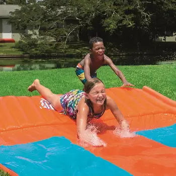 5.4 m Surf 'N Dobbelt Water Slide Græsplæne Vandrutsjebaner For Børn Sommeren Swimmingpool Kids Spil Sjovt Legetøj Baghave Udendørs Wave Rider