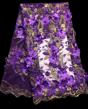 Nigerianske Lace Fabrics til Bryllup 2018 Afrikanske fransk Blonde Stof af Høj Kvalitet 3D Blonde med Perler ,Grå Blonder Applique YB001